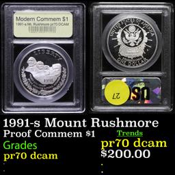 Proof 1991-s Mount Rushmore Modern Commem Dollar $1 Graded GEM++ Proof Deep Cameo By USCG