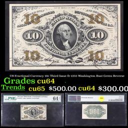 US Fractional Currency 10c Third Issue fr-1255 Washington Bust Green Reverse Graded cu64 By PMG