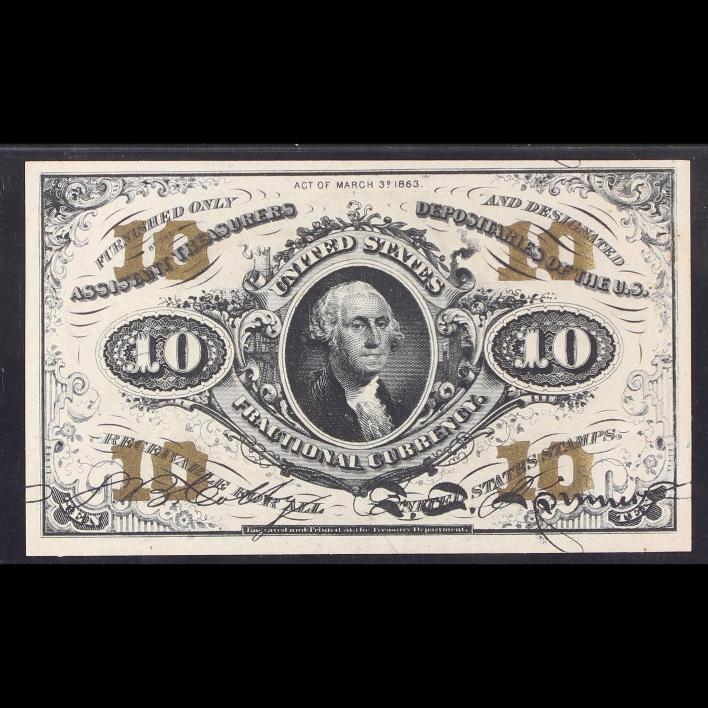 US Fractional Currency 10c Third Issue fr-1255 Washington Bust Green Reverse Graded cu64 By PMG