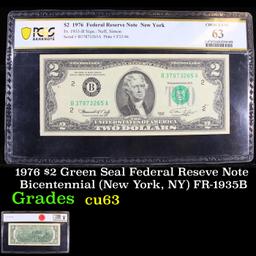 PCGS 1976 $2 Green Seal Federal Reseve Note Bicentennial (New York, NY) FR-1935B Graded cu63 PPQ By