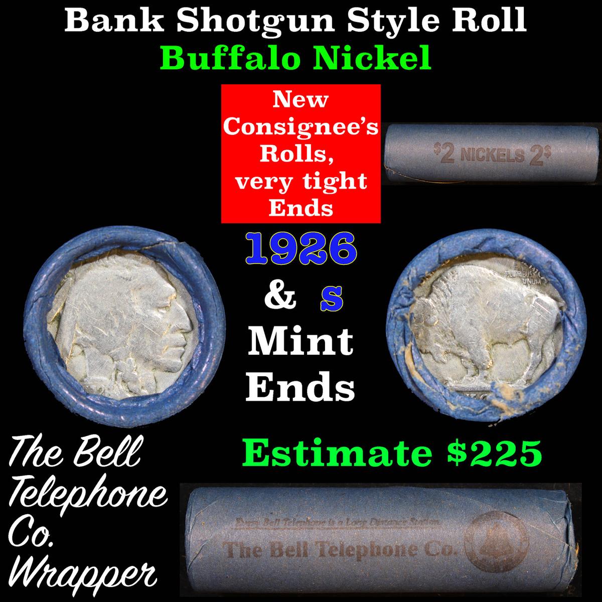 Buffalo Nickel Shotgun Roll in Old Bell Telephone Bank Wrapper 1926 & s Mint Ends