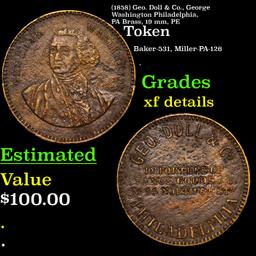 (1858) Geo. Doll & Co., George Washington Philadelphia, PA Brass, 19 mm, PE Grades xf details