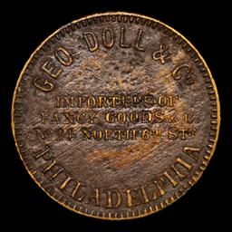 (1858) Geo. Doll & Co., George Washington Philadelphia, PA Brass, 19 mm, PE Grades xf details