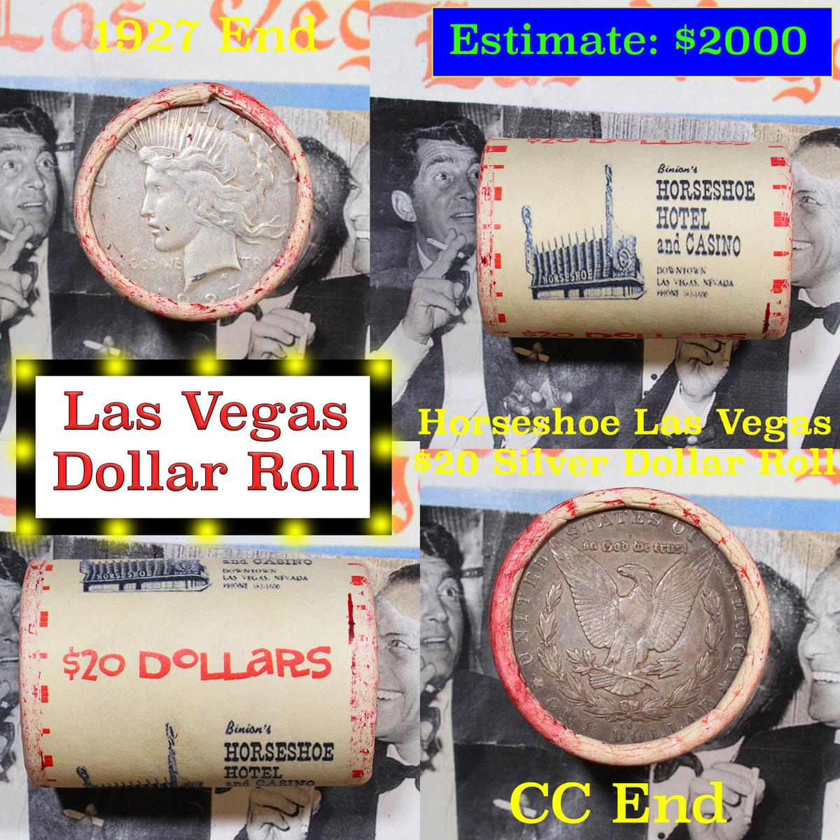 ***Auction Highlight*** Full Morgan/Peace Casino Las Vegas Horseshoe silver $1 roll $20, 1927 & 'cc'