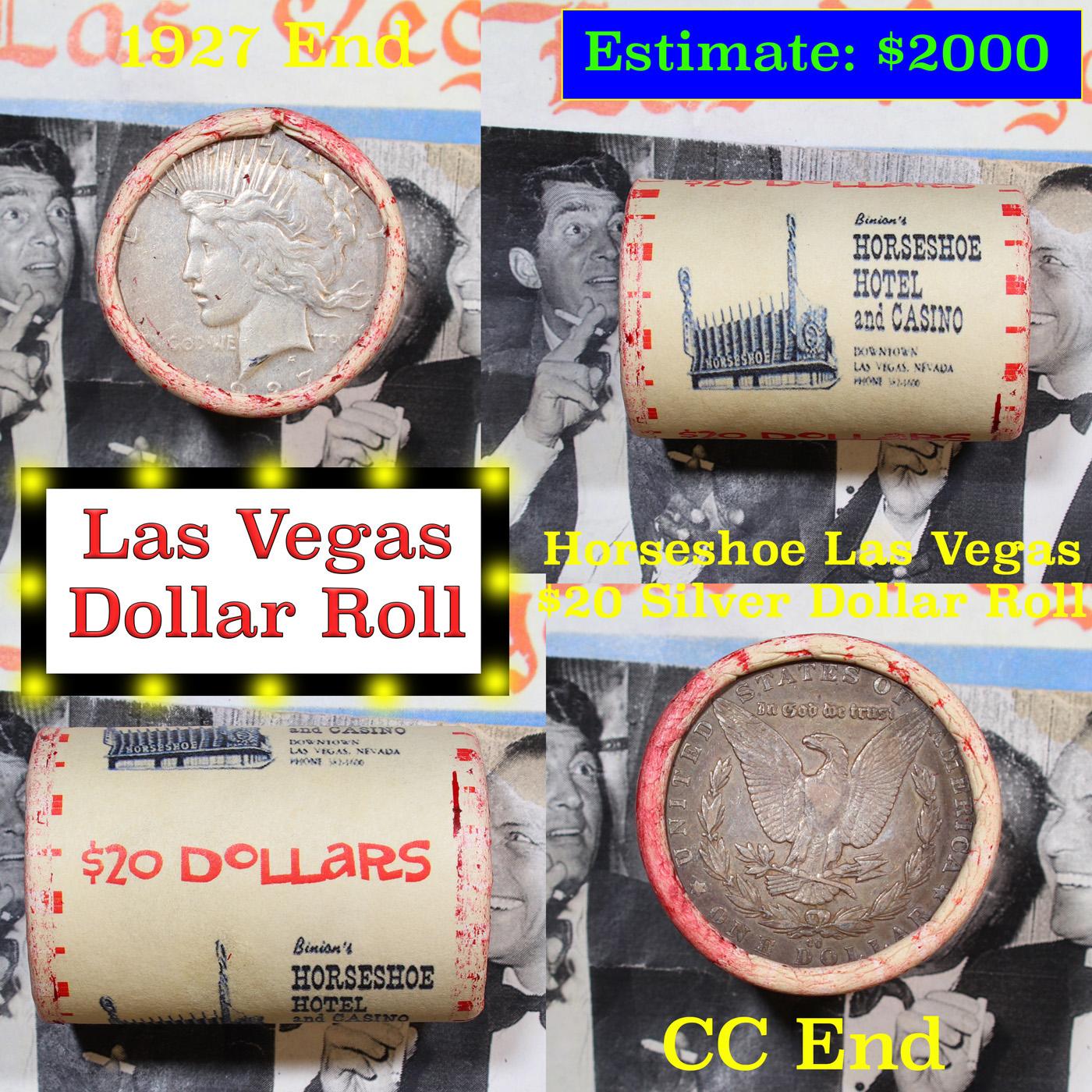 ***Auction Highlight*** Full Morgan/Peace Casino Las Vegas Horseshoe silver $1 roll $20, 1927 & 'cc'