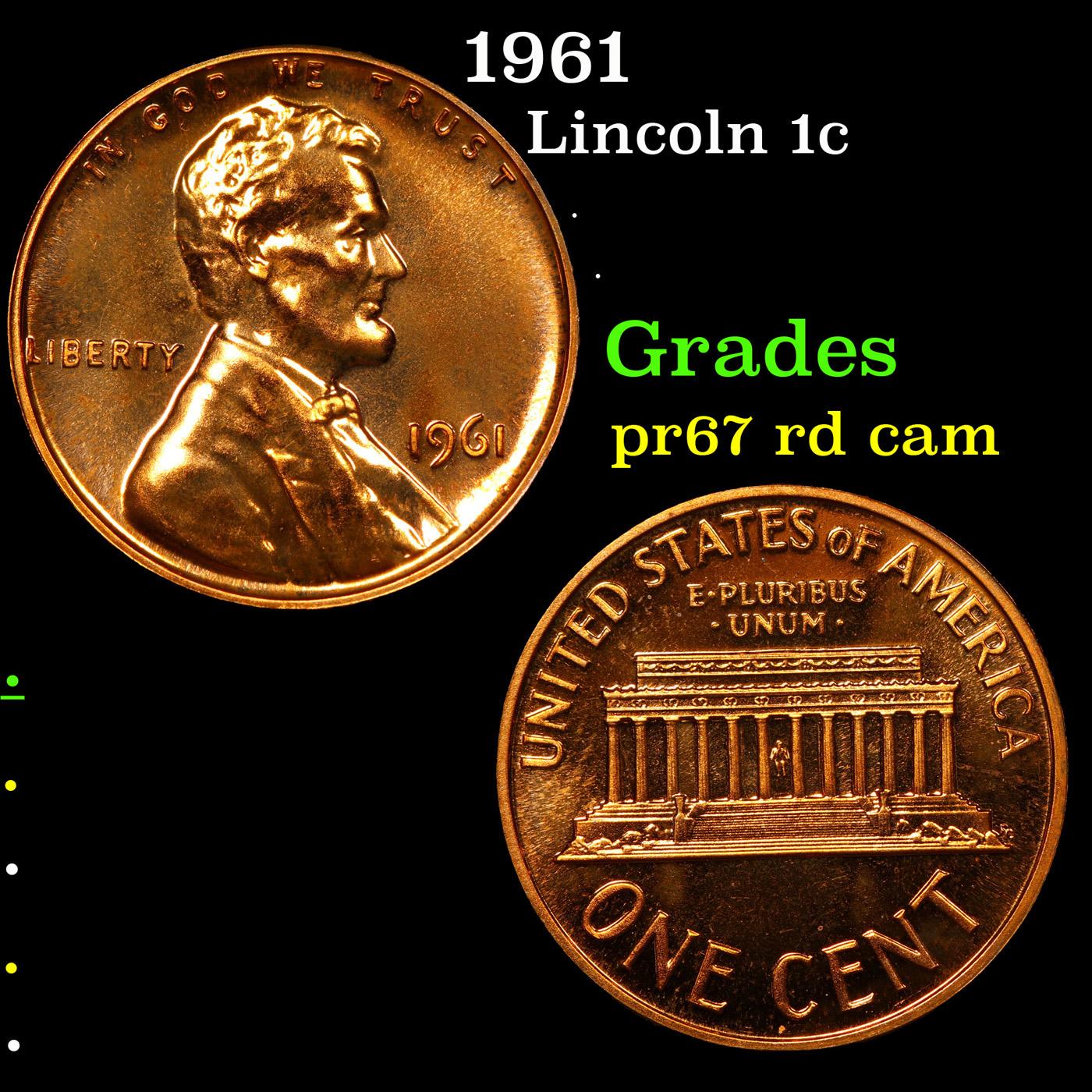 Proof 1961 Lincoln Cent 1c Grades Gem++ Proof Red Cameo