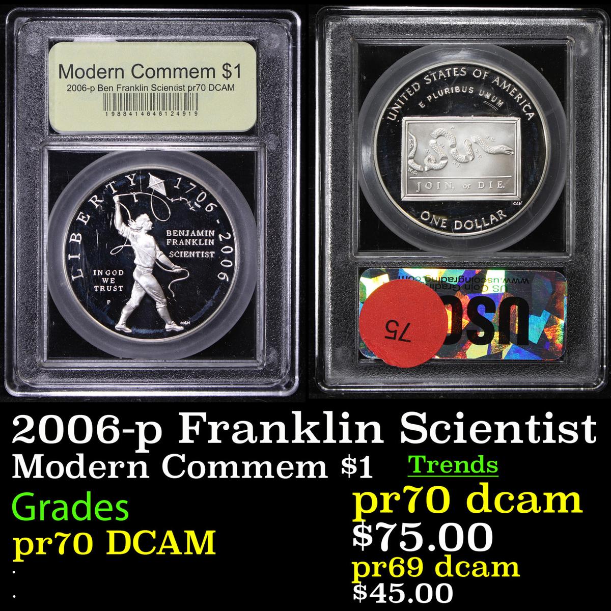 Proof 2006-p Franklin Scientist Modern Commem Dollar $1 Graded GEM++ Proof Deep Cameo by USCG