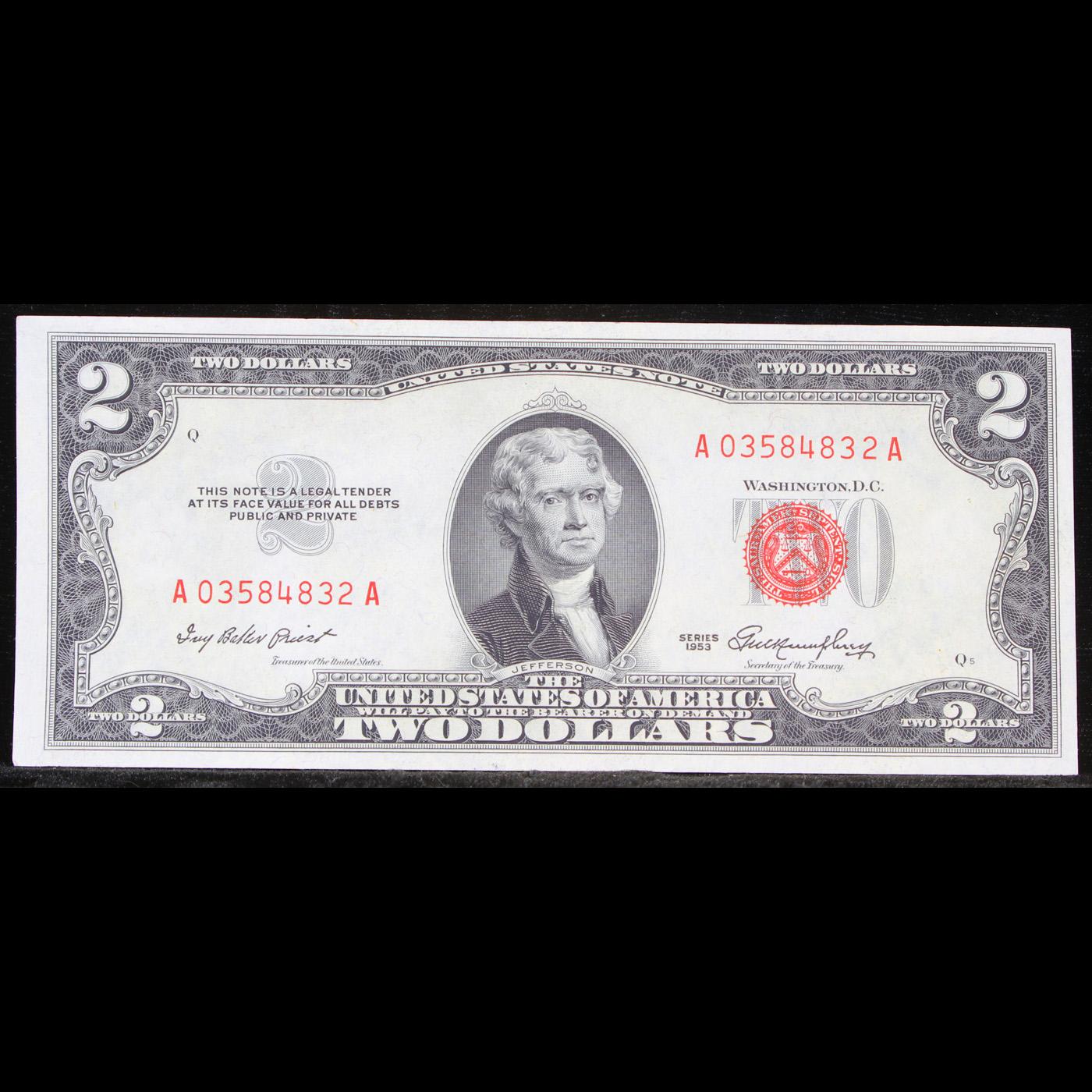 1953 $2 Red Seal Legal Tender Note, FR1509 Grades Select CU