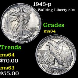 1943-p Walking Liberty Half Dollar 50c Grades Choice Unc