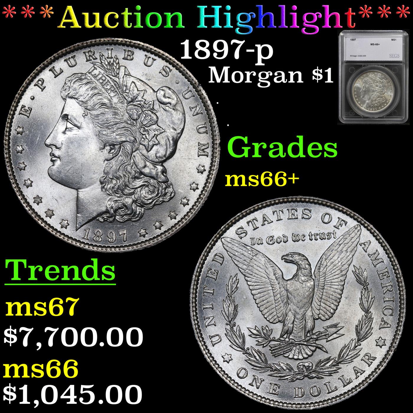***Auction Highlight*** 1897-p Morgan Dollar $1 Graded ms66+ by SEGS (fc)