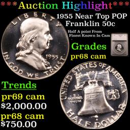 ***Auction Highlight*** 1955 Near Top POP Franklin Half Dollar 50c Graded pr68 cam By SEGS.