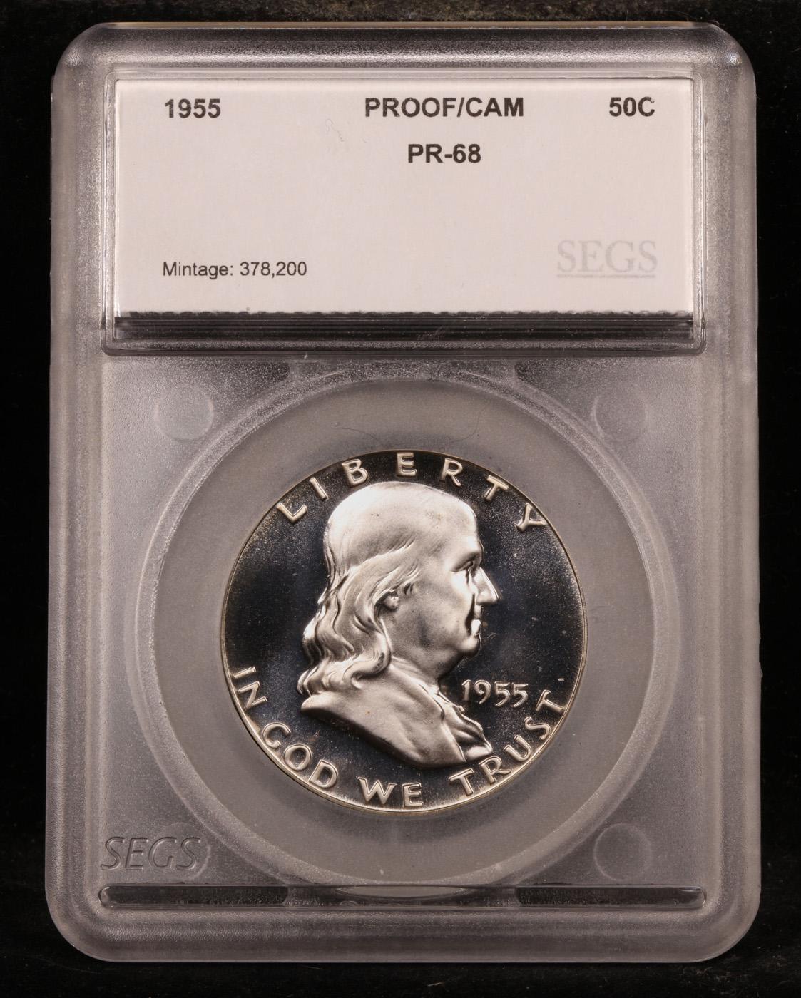 ***Auction Highlight*** 1955 Near Top POP Franklin Half Dollar 50c Graded pr68 cam By SEGS.