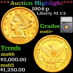 ***Auction Highlight*** 1904-p Gold Liberty Quarter Eagle $2 1/2 Graded ms65+ By SEGS (fc)