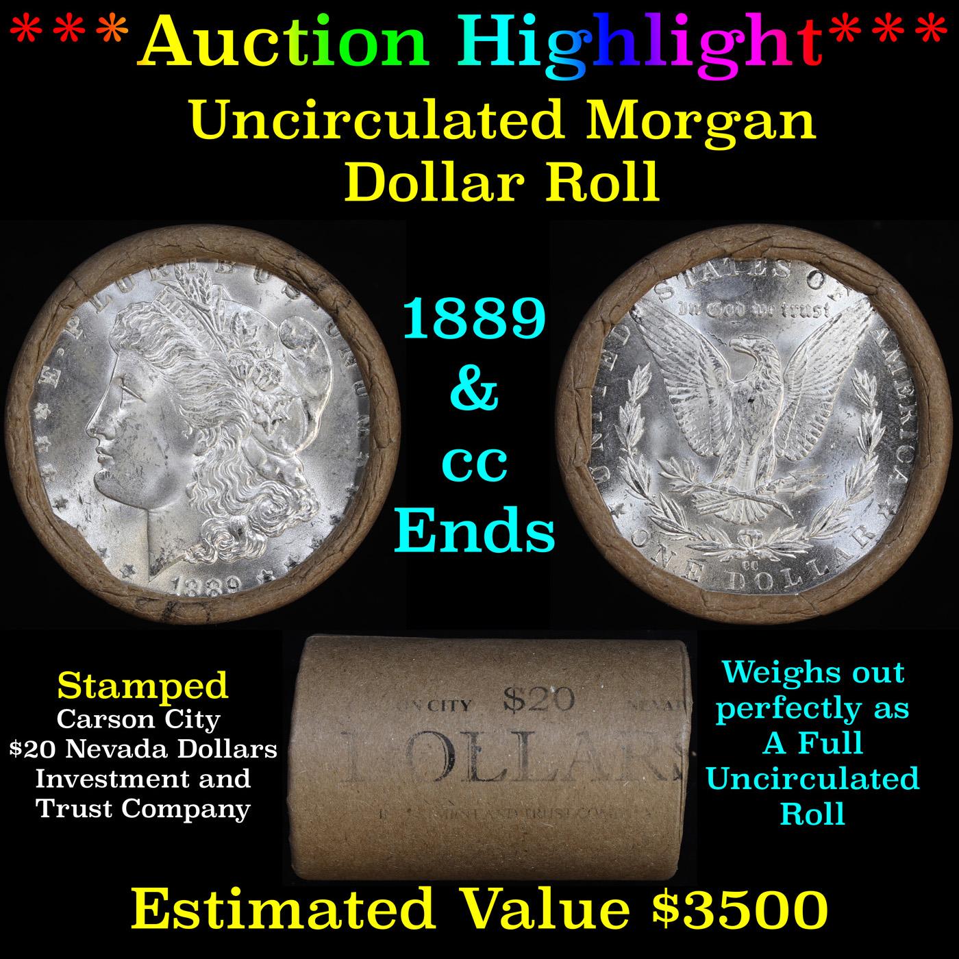 ***Auction Highlight*** 1889 & CC Uncirculated Morgan Dollar Shotgun Roll (fc)