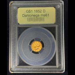 ***Auction Highlight*** 1852 D Gold Dollar Dahlonega $1 Grades BU+ By USCG (fc)