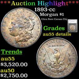 ***Auction Highlight*** 1893-cc Morgan Dollar $1 Graded au55 details By SEGS (fc)