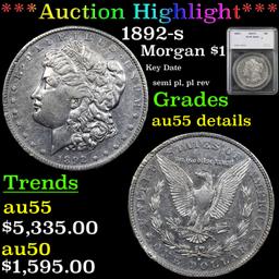 ***Auction Highlight*** 1892-s Morgan Dollar $1 Graded au55 details By SEGS (fc)