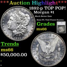 ***Auction Highlight*** 1892-p Morgan Dollar TOP POP! $1 Graded ms66 By SEGS (fc)