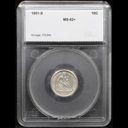 ***Auction Highlight*** 1861-s Seated Liberty Dime 10c Graded ms62+ By SEGS (fc)