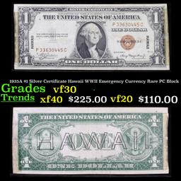 1935A $1 Silver Certificate Hawaii WWII Emergency Currency Rare PC Block Grades vf++