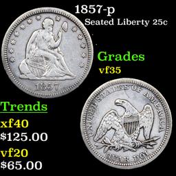 1857-p Seated Liberty Quarter 25c Grades vf++