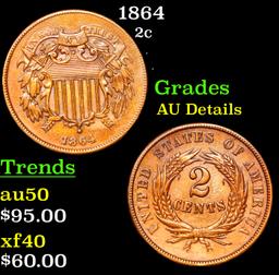 1864 Two Cent Piece 2c Grades AU Details