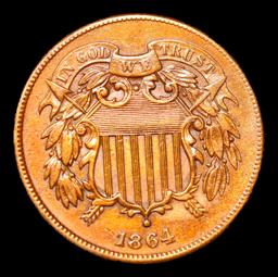 1864 Two Cent Piece 2c Grades AU Details