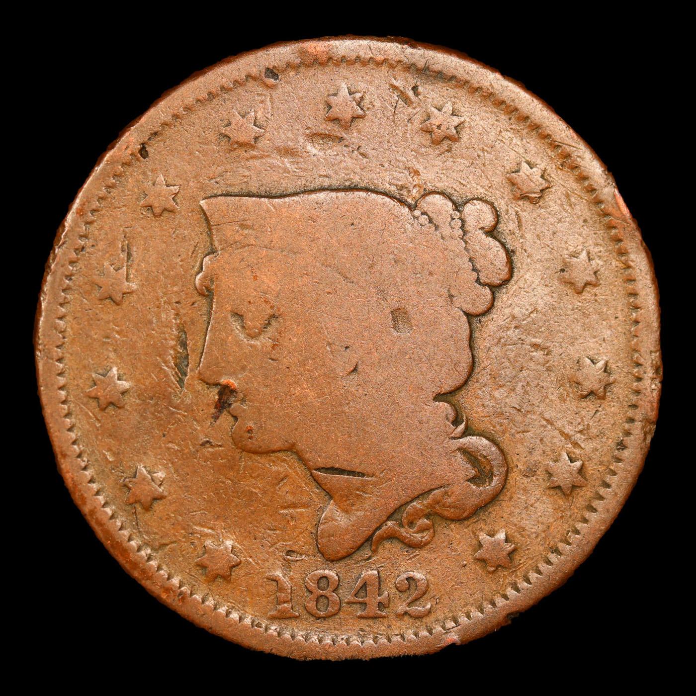 1842 Braided Hair Large Cent 1c Grades vg details