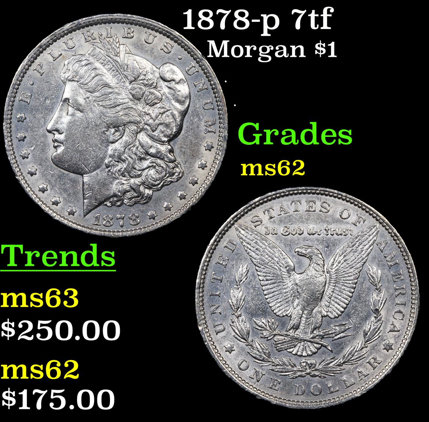 1878-p 7tf Morgan Dollar $1 Grades Select Unc