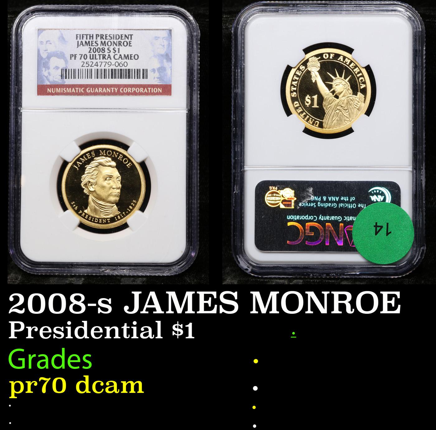 Proof NGC 2008-s JAMES MONROE Presidential Dollar $1 Graded pr70 dcam By NGC