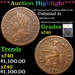 ***Auction Highlight*** 1787 Connecticut, Laughing Colonial Cent Miller 6.1-M 1c Graded xf40 By SEGS