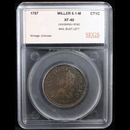 ***Auction Highlight*** 1787 Connecticut, Laughing Colonial Cent Miller 6.1-M 1c Graded xf40 By SEGS