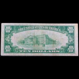 1928B $10 Green Seal Federal Reserve Note F-2002C Grades vf+