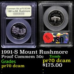 Proof . 1991-S Mount Rushmore Modern Commem Half Dollar 50c Graded GEM++ Proof Deep Cameo By USCG