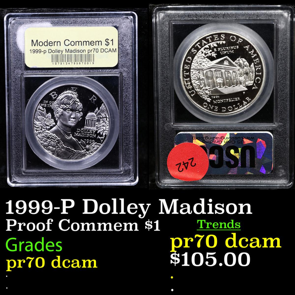 Proof . 1999-P Dolley Madison Modern Commem Dollar $1 Graded GEM++ Proof Deep Cameo By USCG