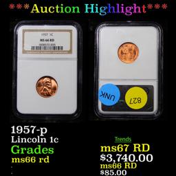 ***Auction Highlight*** NGC 1957-p Lincoln Cent 1c Graded ms66 rd By NGC (fc)