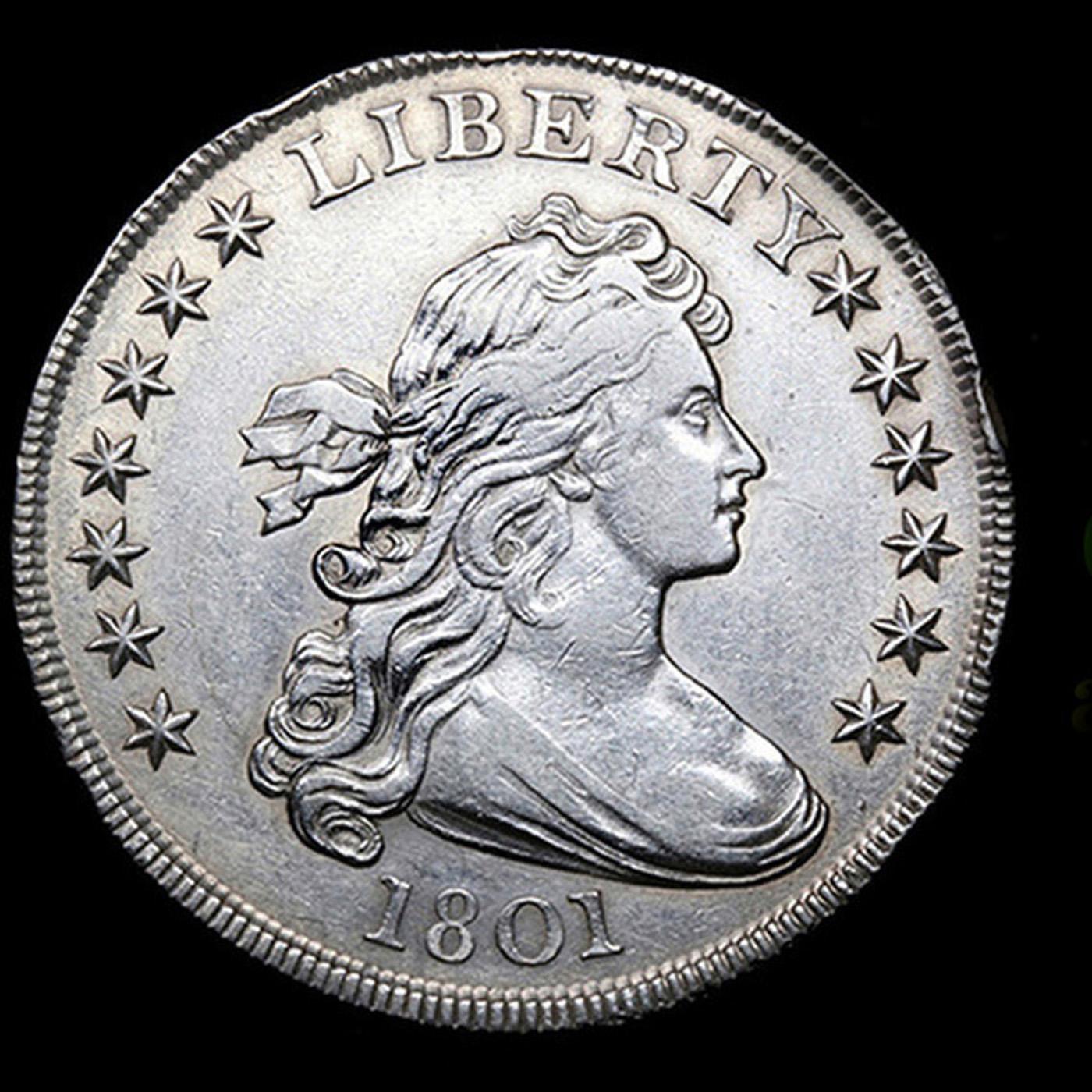 ***Auction Highlight*** 1801 Draped Bust Dollar BB-211 1 Graded Choice AU/BU Slider by USCG (fc)