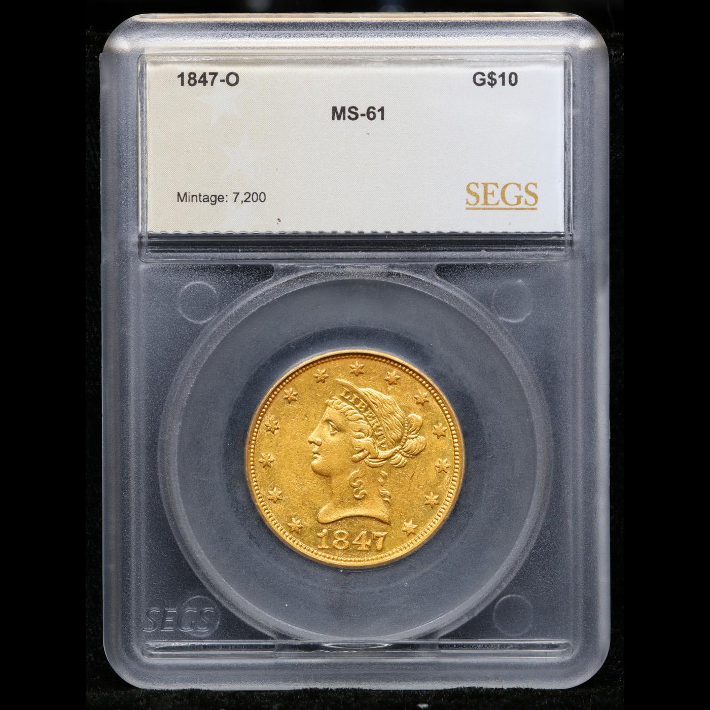 ***Auction Highlight*** 1847-o Gold Liberty Eagle $10 Graded ms61 By SEGS (fc)