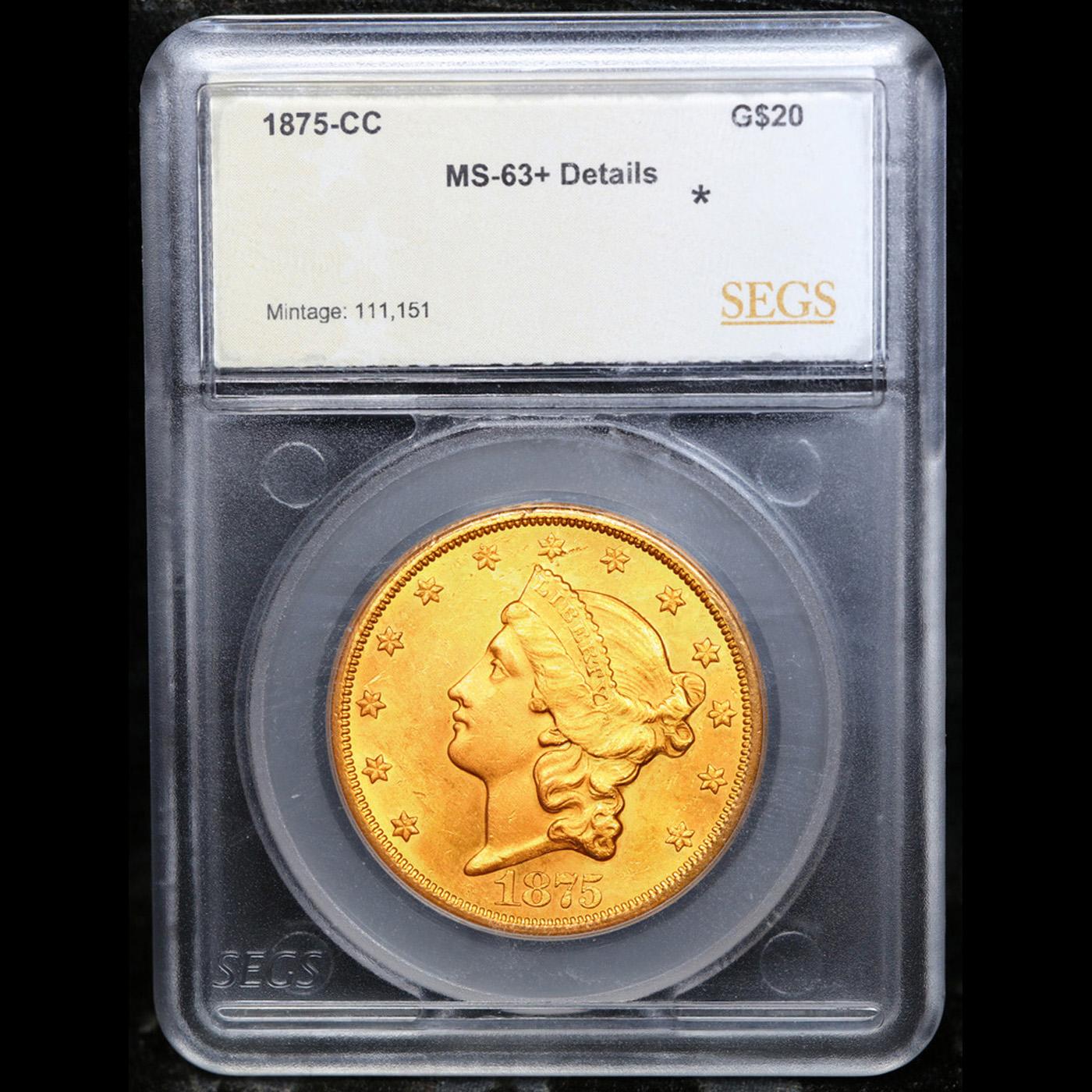 ***Auction Highlight*** 1875-cc Gold Liberty Double Eagle 20 Graded ms63+ details By SEGS (fc)