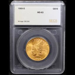 ***Auction Highlight*** 1909-s Gold Indian Eagle $10 Graded ms63 By SEGS (fc)