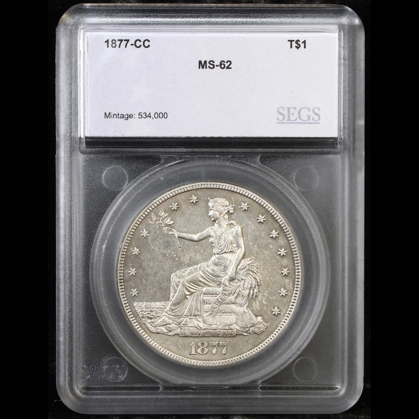 ***Auction Highlight*** 1877-cc Trade Dollar 1 Graded ms62 By SEGS (fc)
