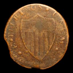 ***Auction Highlight*** 1787 NJ Colonial Cent Maris 38-c Mint Error R-3 1c Graded vf30 By SEGS (fc)