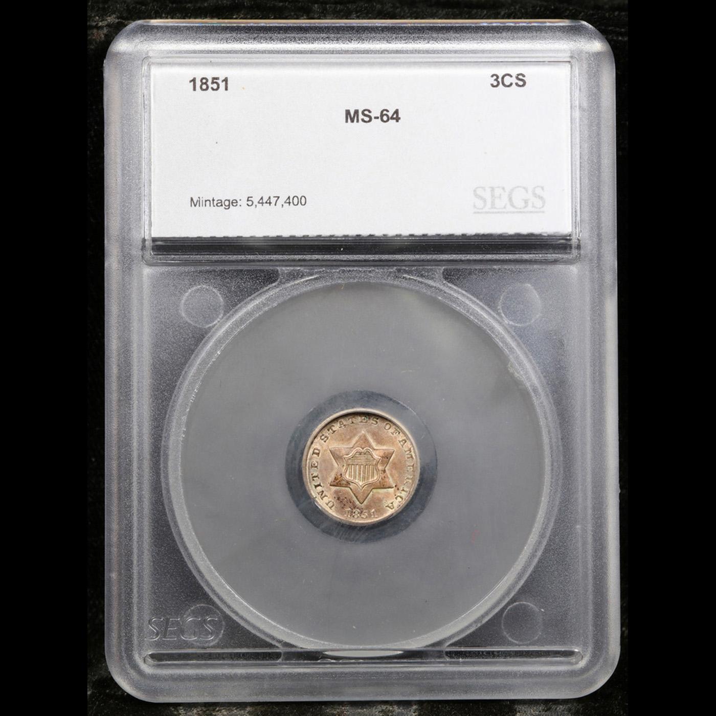 1851 Three Cent Silver 3cs Graded ms64 By SEGS