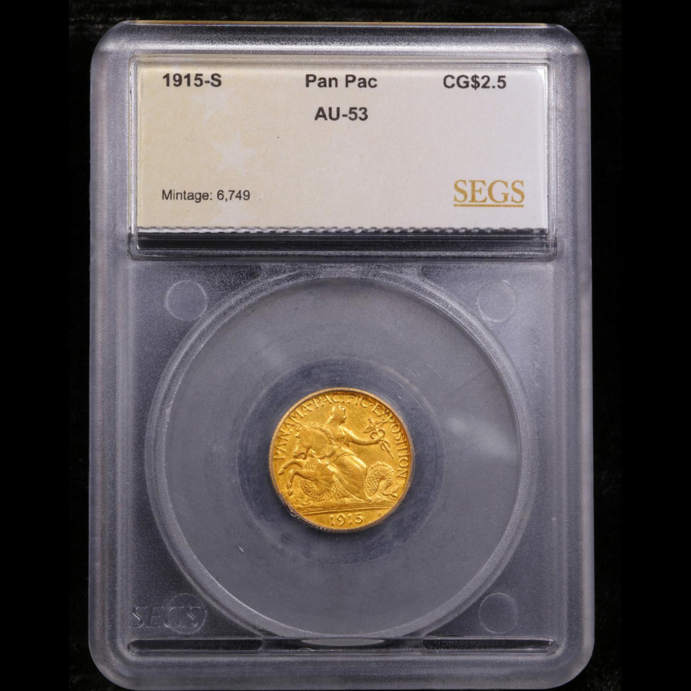 ***Auction Highlight*** 1915-s Panama Pacific Gold Commem 2.5 Graded au53 By SEGS (fc)