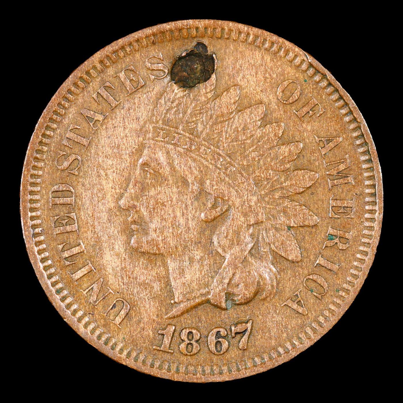 ***Auction Highlight*** 1867/67 Indian Cent FS-301/S-1 1c Graded au53 details By SEGS (fc)