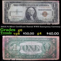 1935A $1 Silver Certificate Hawaii WWII Emergency Currency Grades g+