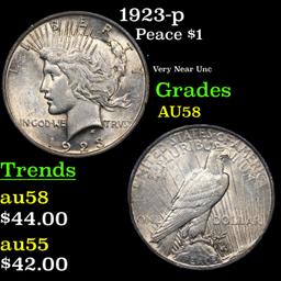 1923-p Peace Dollar $1 Grades Choice AU/BU Slider