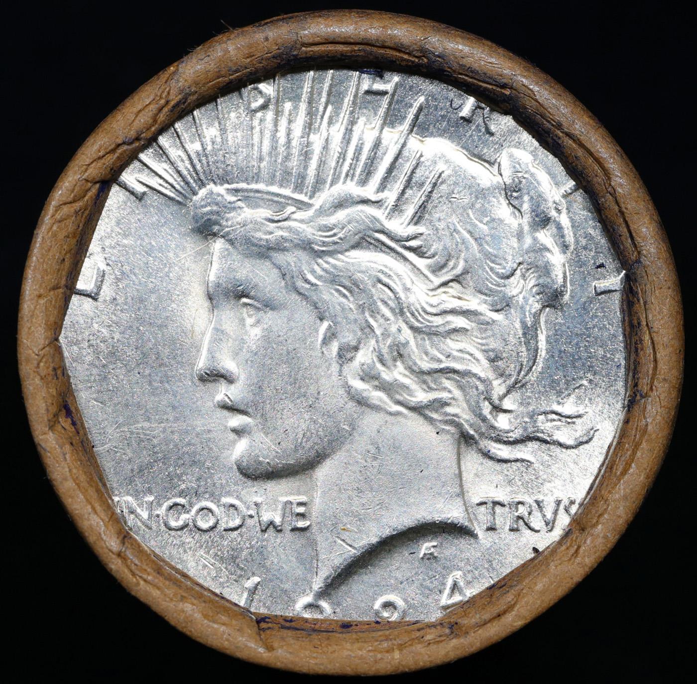 ***Auction Highlight*** Solid Uncirculated Peace silver dollar roll 1924 & P Ends, 20 coins (fc)