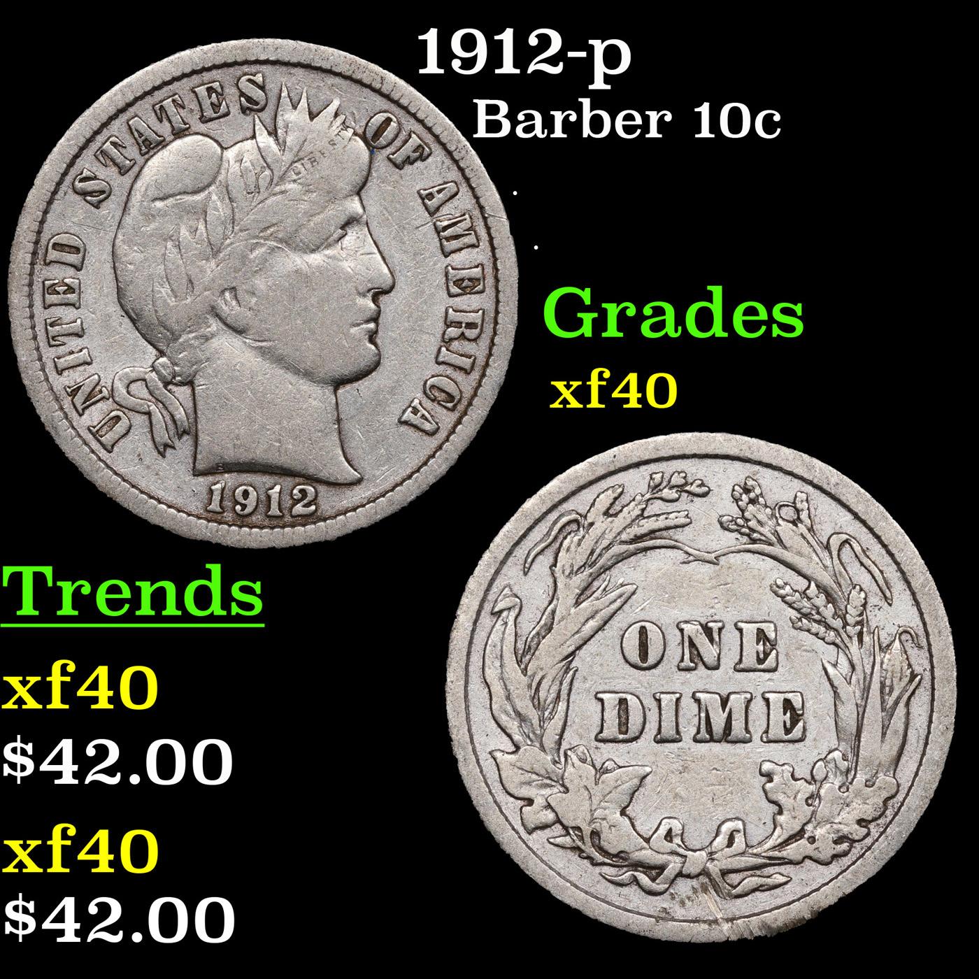 1912-p Barber Dime 10c Grades xf