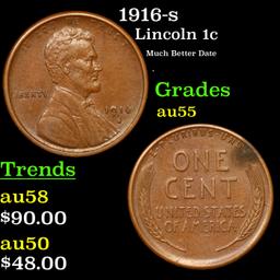 1916-s Lincoln Cent 1c Grades Choice AU